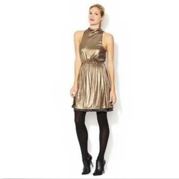 Alice + Olivia Estelle Gold Shimmer Sequin Dress L - Picture 1 of 8